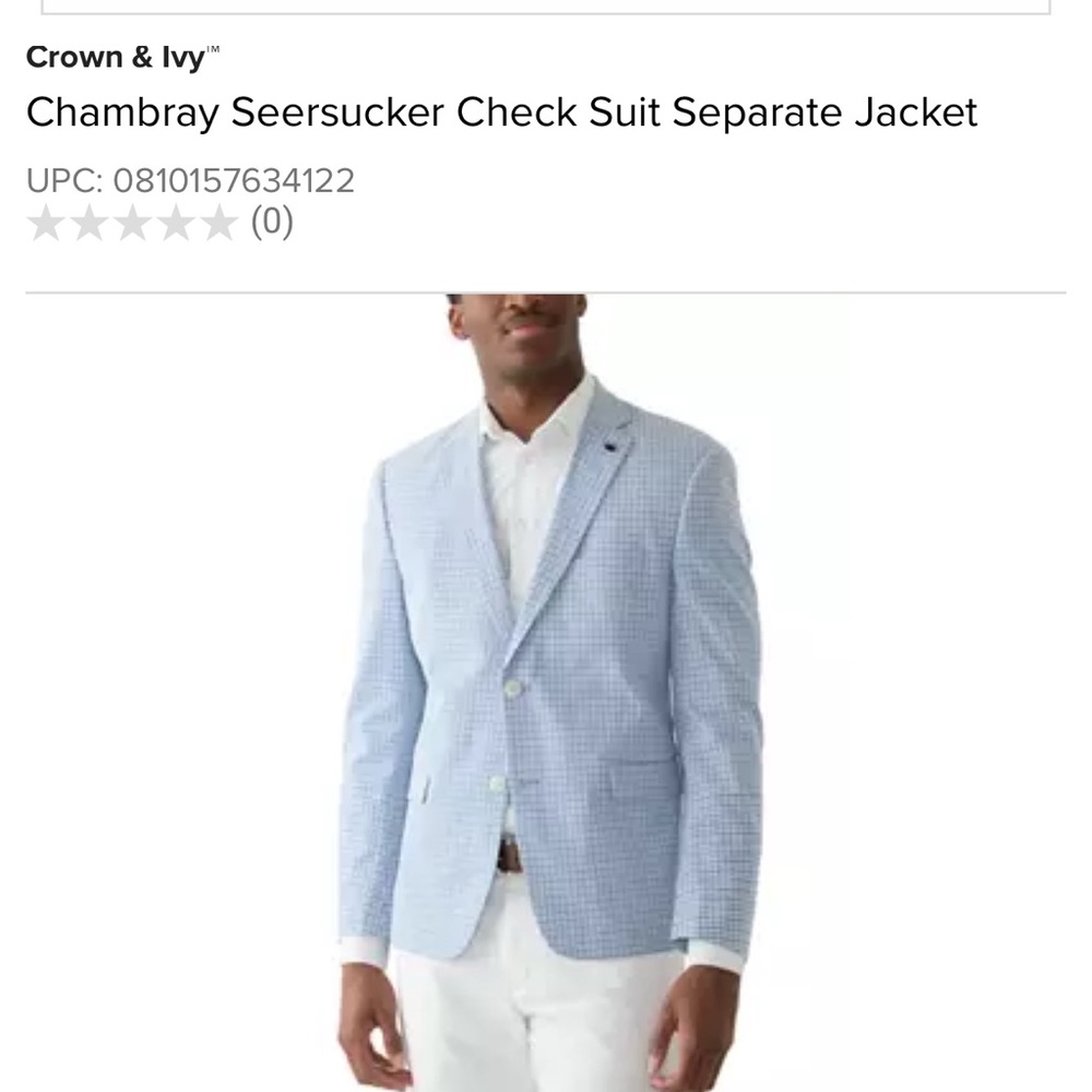 Crown & Ivy Blue Seersucker Sport Coat Notched Lapels